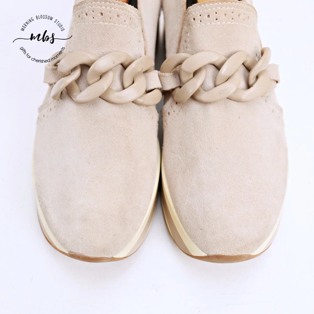 Dolce Vita Jhenee Suede Platform Sneakers Chain Link‎ Cream Pink Women 9.5